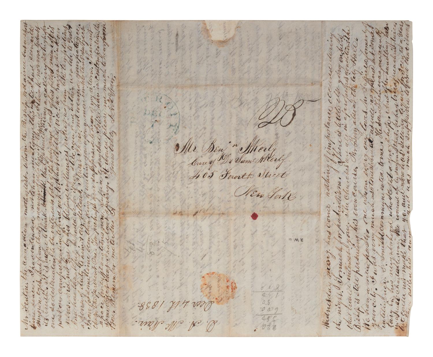 [BATTLE OF WINDSOR]. McNAIR, D. A. Autograph letter signed ("D. A. McNair") to Mr. A. Kerly. Detroit (opposite) the Head Quarters of the Patriot Army, 4 December [1838], 12:00pm.