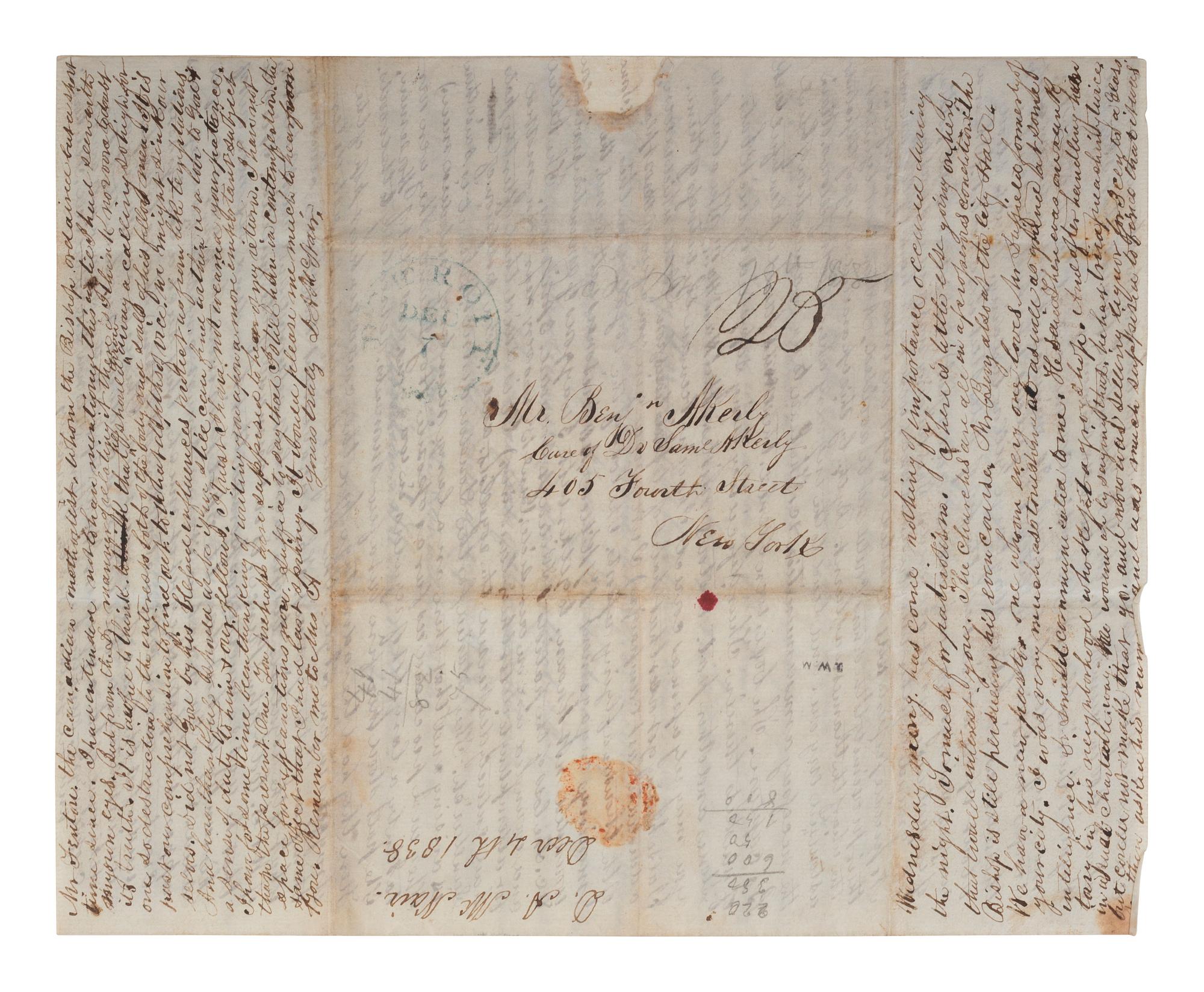 [BATTLE OF WINDSOR]. McNAIR, D. A. Autograph letter signed ("D. A. McNair") to Mr. A. Kerly. Detroit (opposite) the Head Quarters of the Patriot Army, 4 December [1838], 12:00pm.