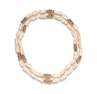 A Pair of 18 Karat Yellow Gold, Diamond and Cultured Pearl Necklaces,