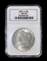 A United States 1885-O Morgan Silver $1 Coin — NGC graded MS66