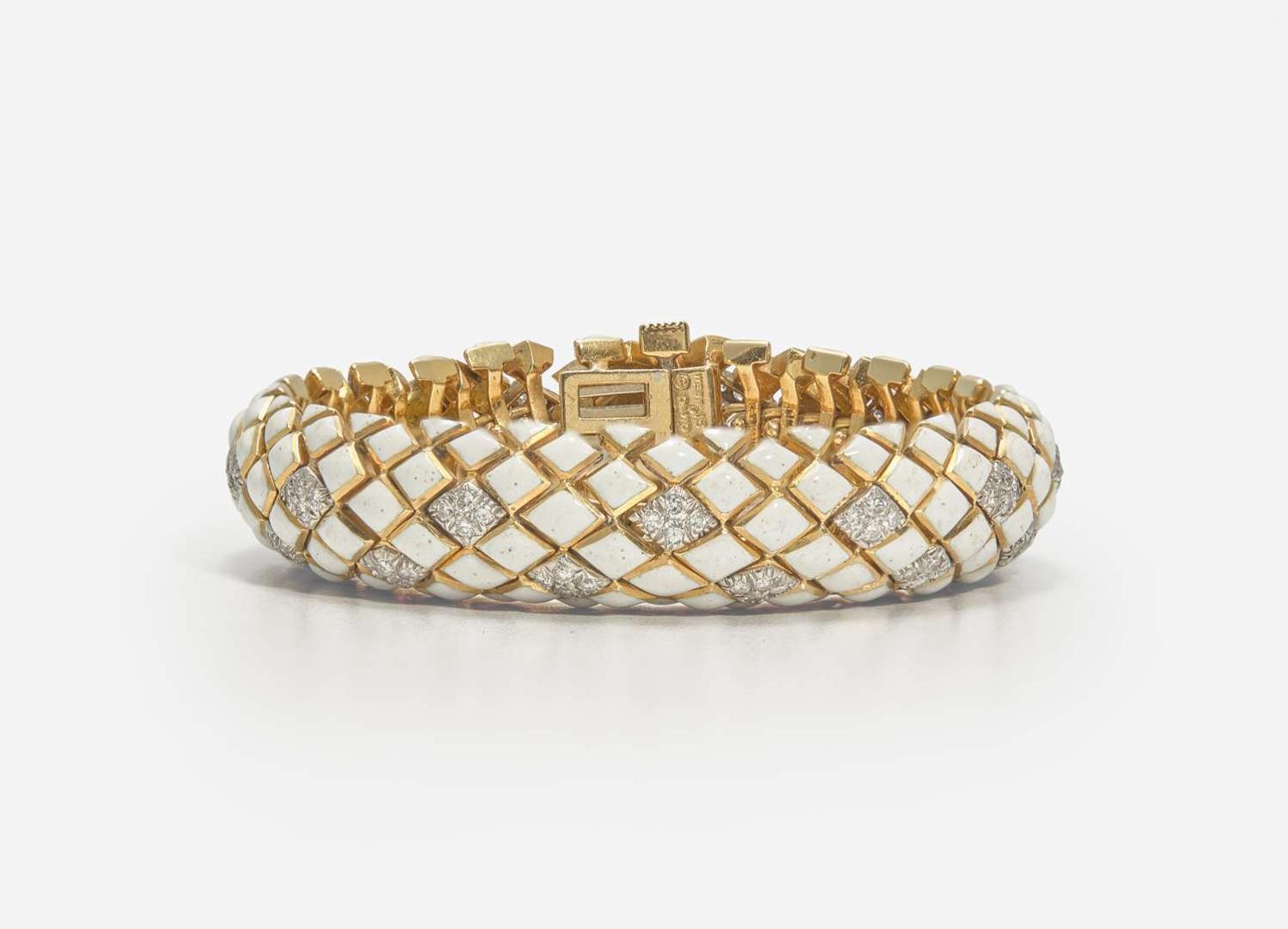 A David Webb 18K Yellow Gold, Platinum, Diamond, and Enamel Bracelet