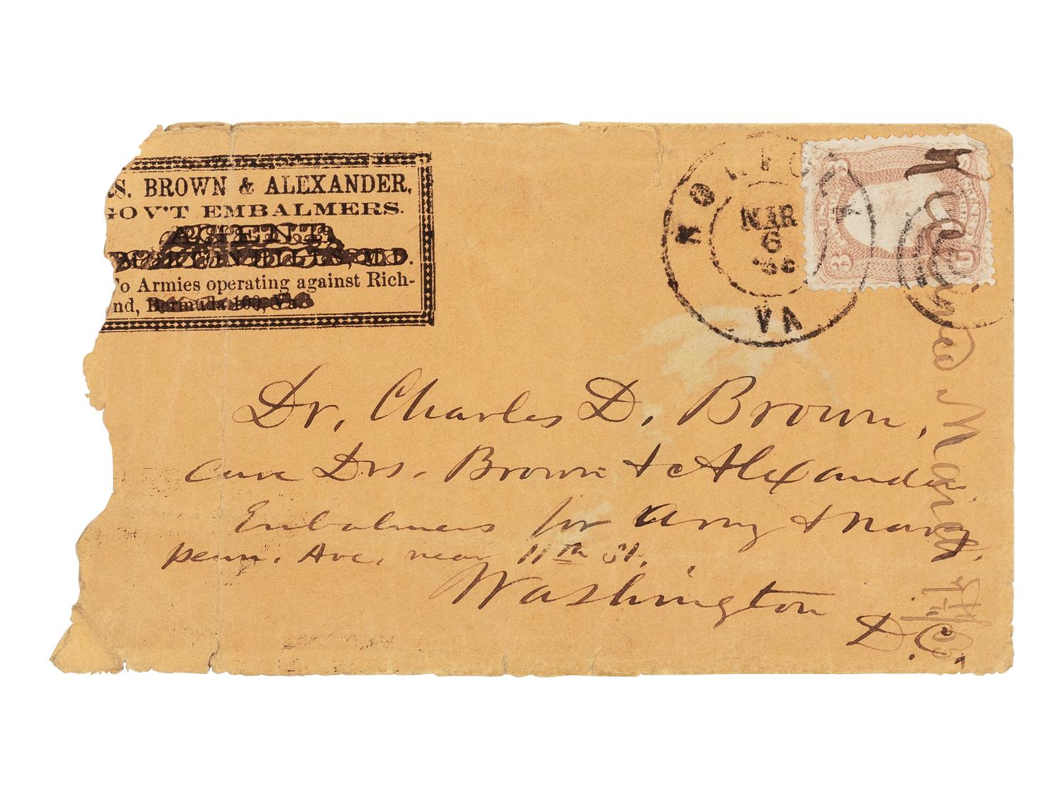 [LINCOLN'S FUNERAL]. TOWNSEND, Edward Davis (1817-1893). Autograph letter, signed ("E.D. Townsend"), to Dr. Charles Brown, Washington, D.C., 20 April 1865.