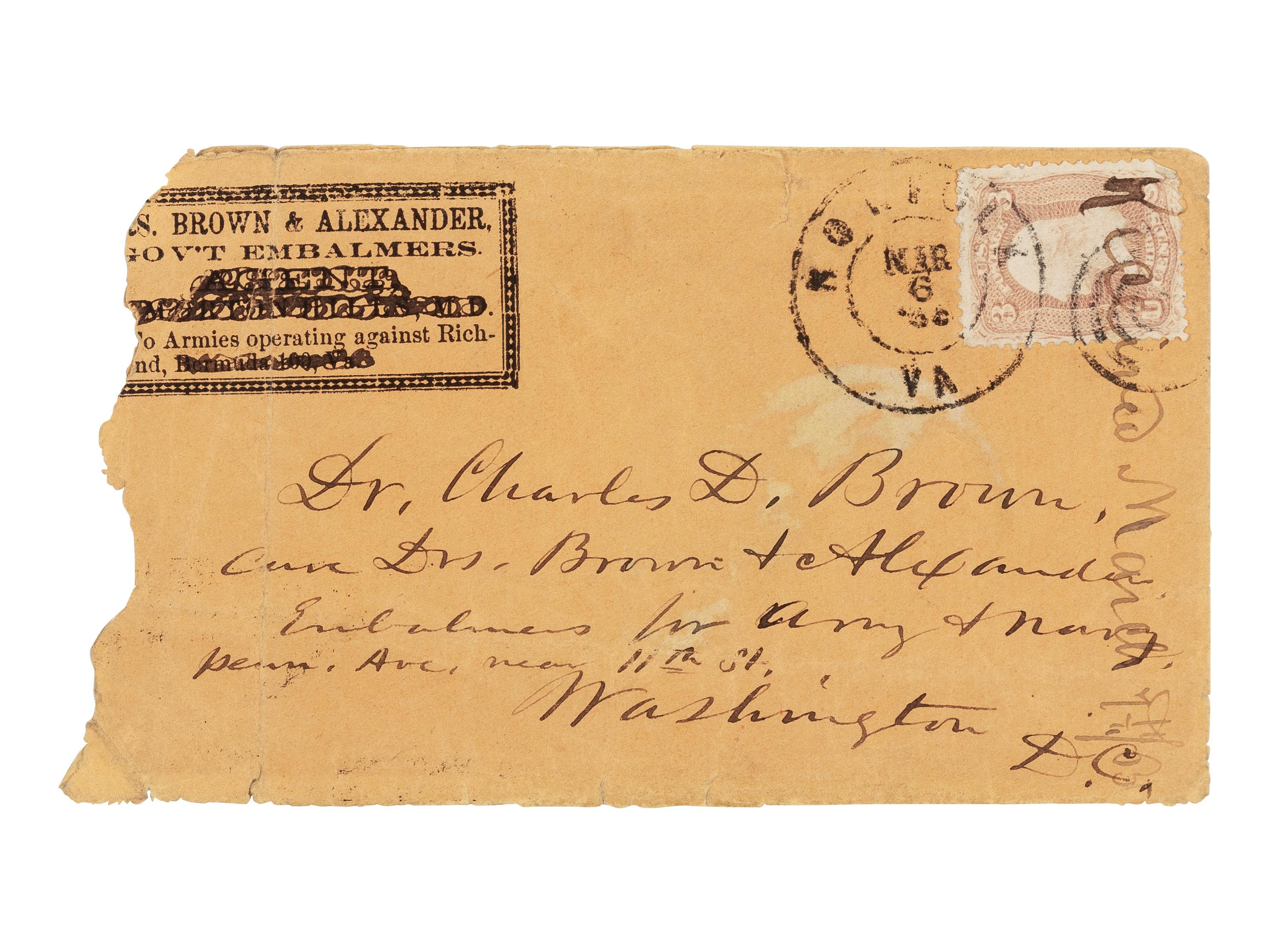 [LINCOLN'S FUNERAL]. TOWNSEND, Edward Davis (1817-1893). Autograph letter, signed ("E.D. Townsend"), to Dr. Charles Brown, Washington, D.C., 20 April 1865.