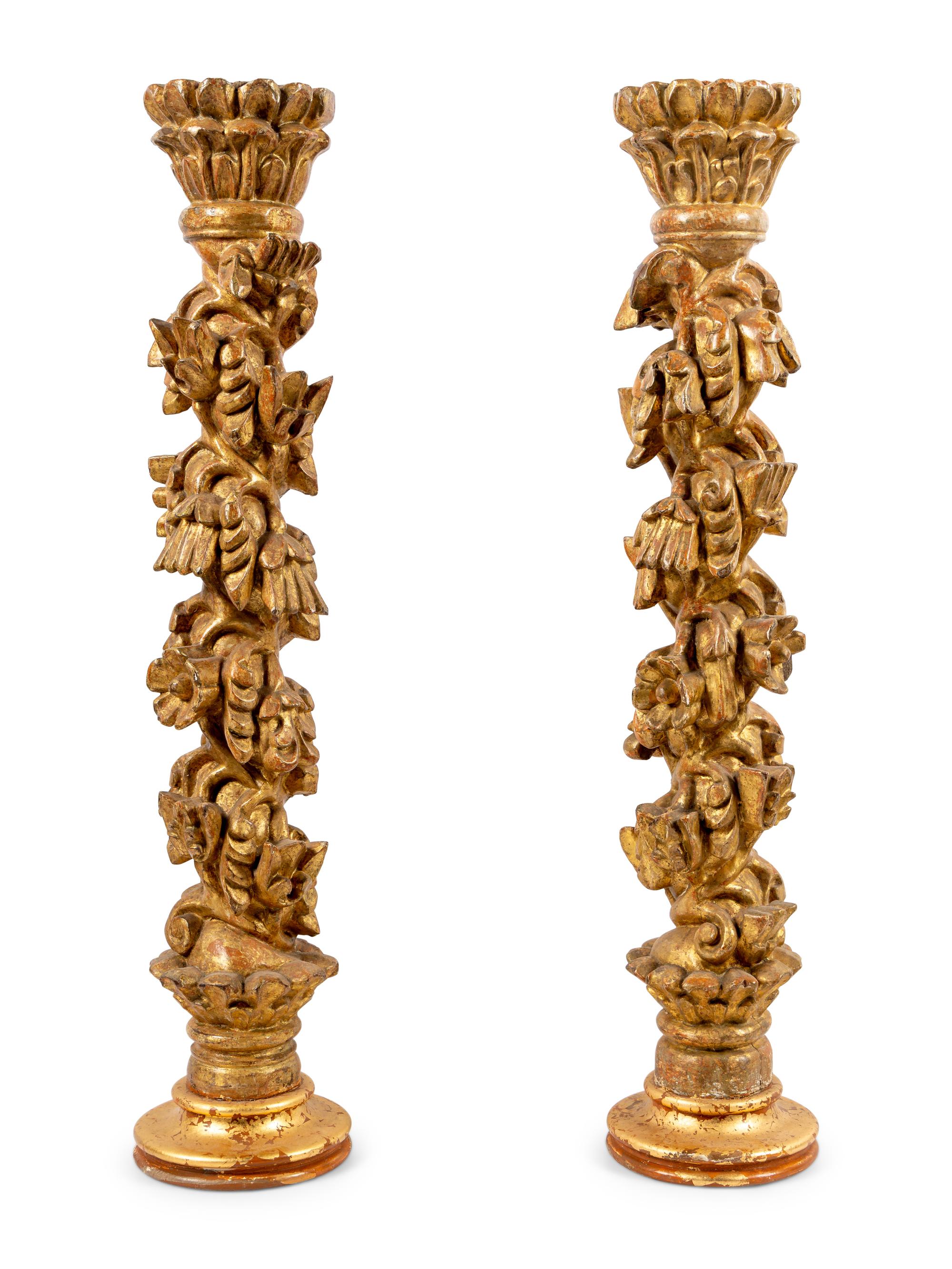 A Pair of Italian Giltwood Columns