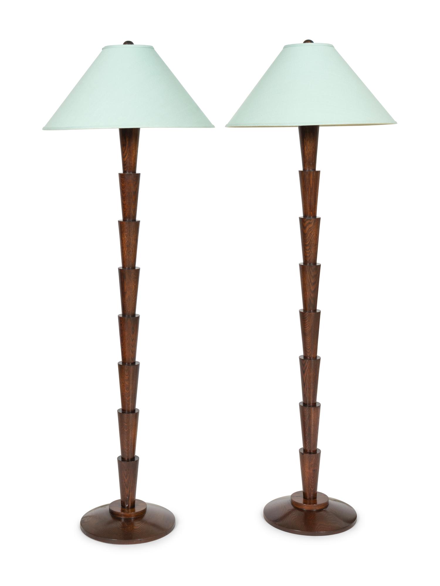 A Pair of Art Deco Style Oak Floor Lamps