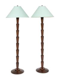 A Pair of Art Deco Style Oak Floor Lamps