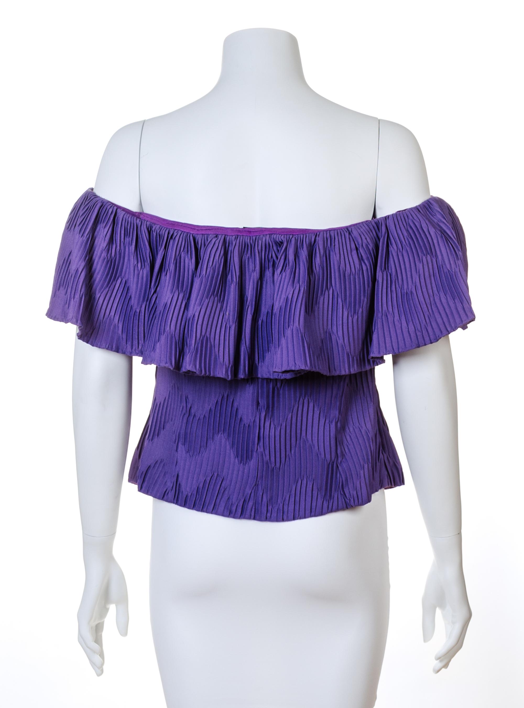 A Sant'Angelo Purple Silk Pleated Blouse, No size.