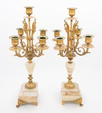 A Pair of Gilt Bronze and Onyx Five-Light Candelabra Height 17 3/4 inches. — 20TH CENTURY