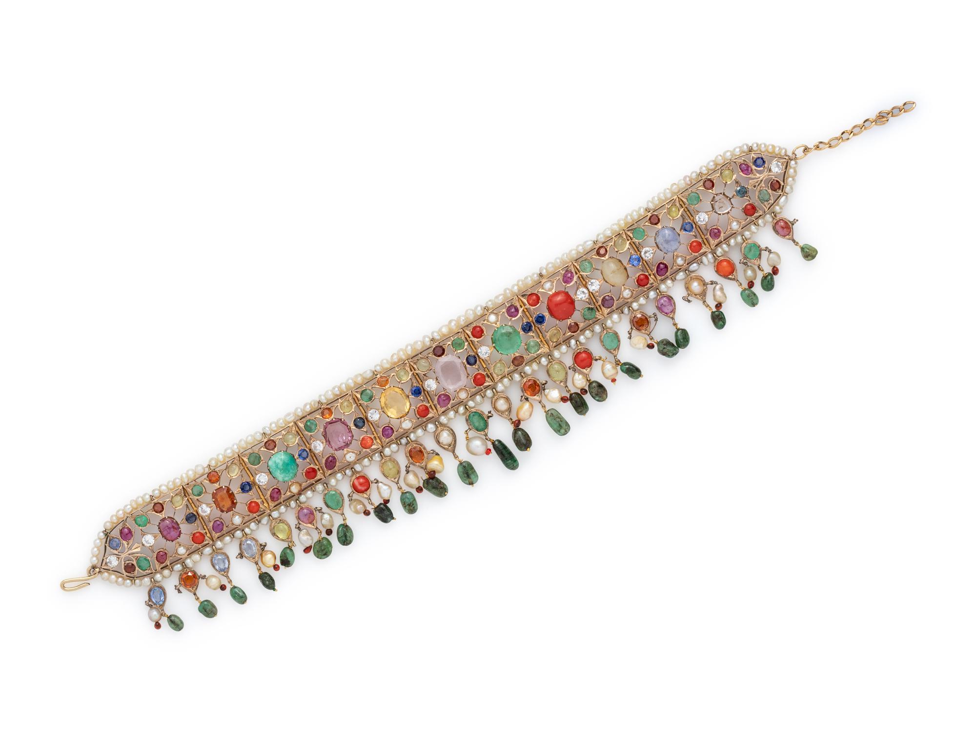 GEMSTONE AND CULTURED PEARL CHOKER NECKLACE
