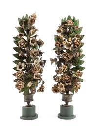 A Pair of Neoclassical Style Tole Flower-Filled Urns — 19TH CENTURY