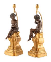 A Pair Continental Parcel-Gilt Bronze Putti Figures