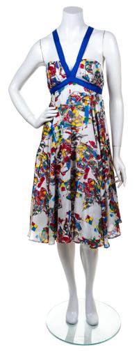 A McQueen Multicolor Silk Halter Dress, Size 44.