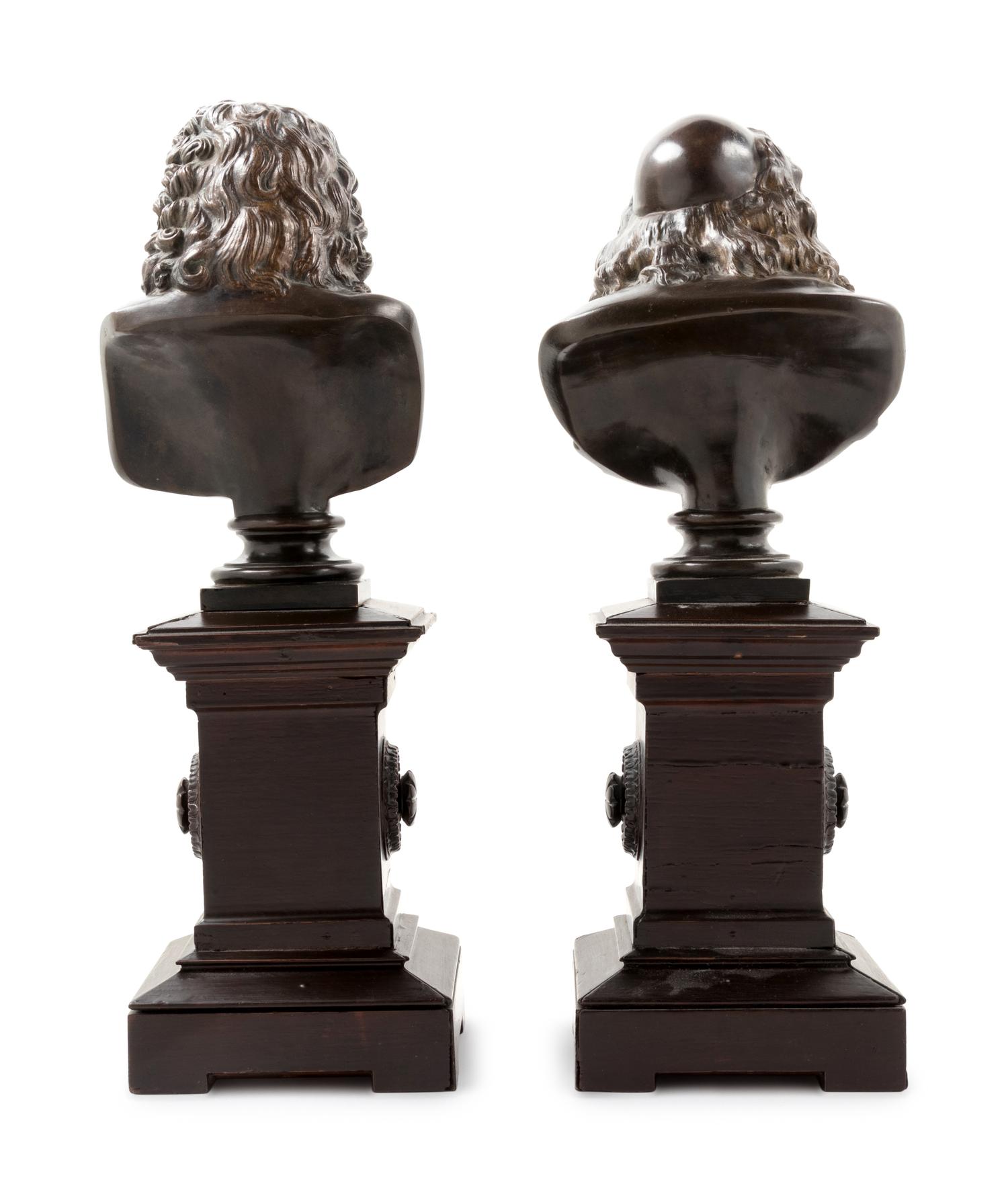 A Pair of French Bronze Busts of Racine and Molière