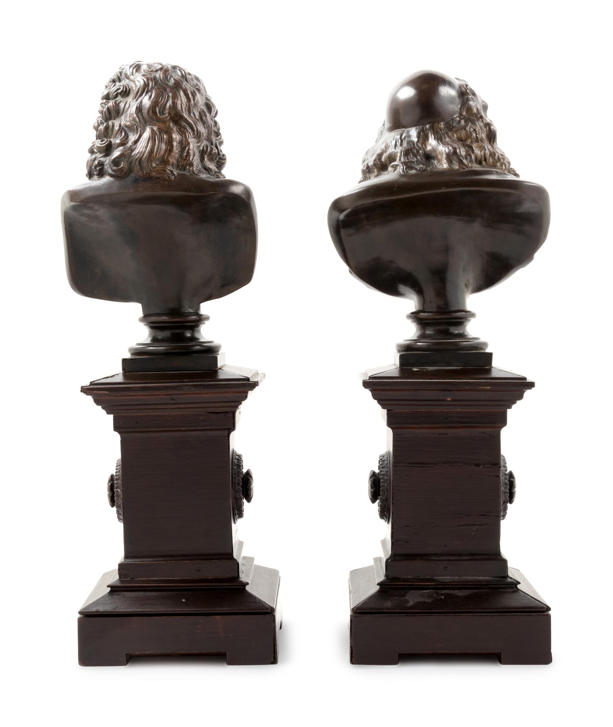 A Pair of French Bronze Busts of Racine and Molière