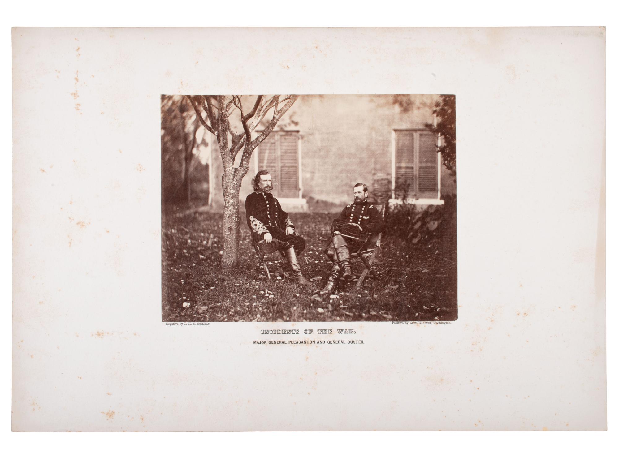 [CUSTER, George Armstrong (1839-1876)]. O'SULLIVAN, Timothy (1840-1882), photographer. Large format photograph of Generals George A. Custer and Alfred Pleasanton, Warrenton, VA, 9 October 1863.