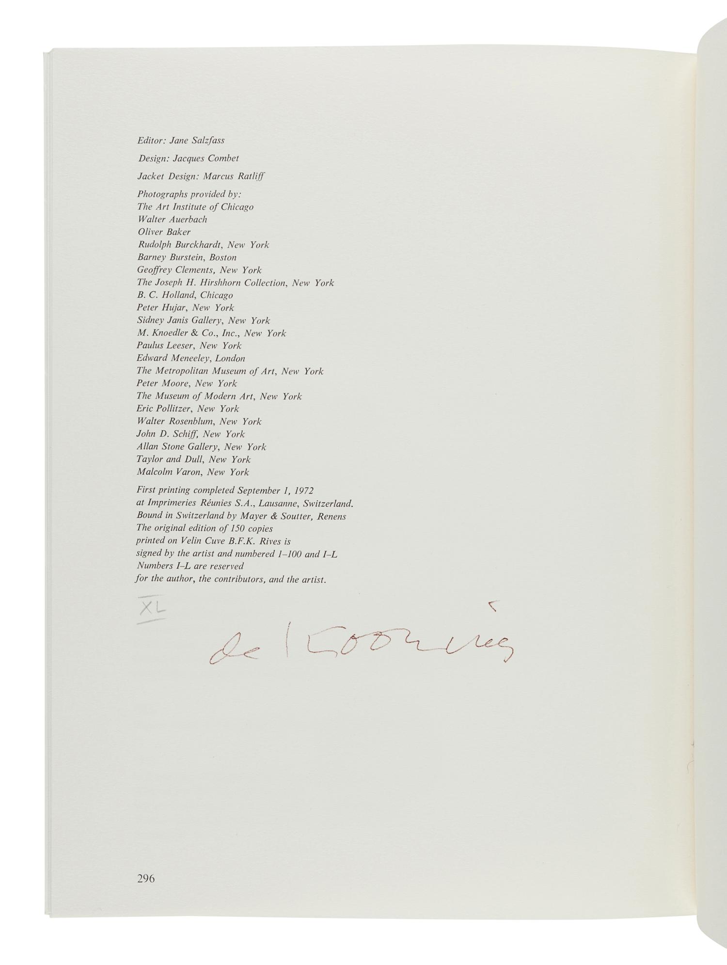 [DE KOONING, Willem (1904-1997)]. HESS, Thomas B. Willem de Kooning Drawings. Lausanne, Switzerland: Editions des Massons Lausanne, 1972.