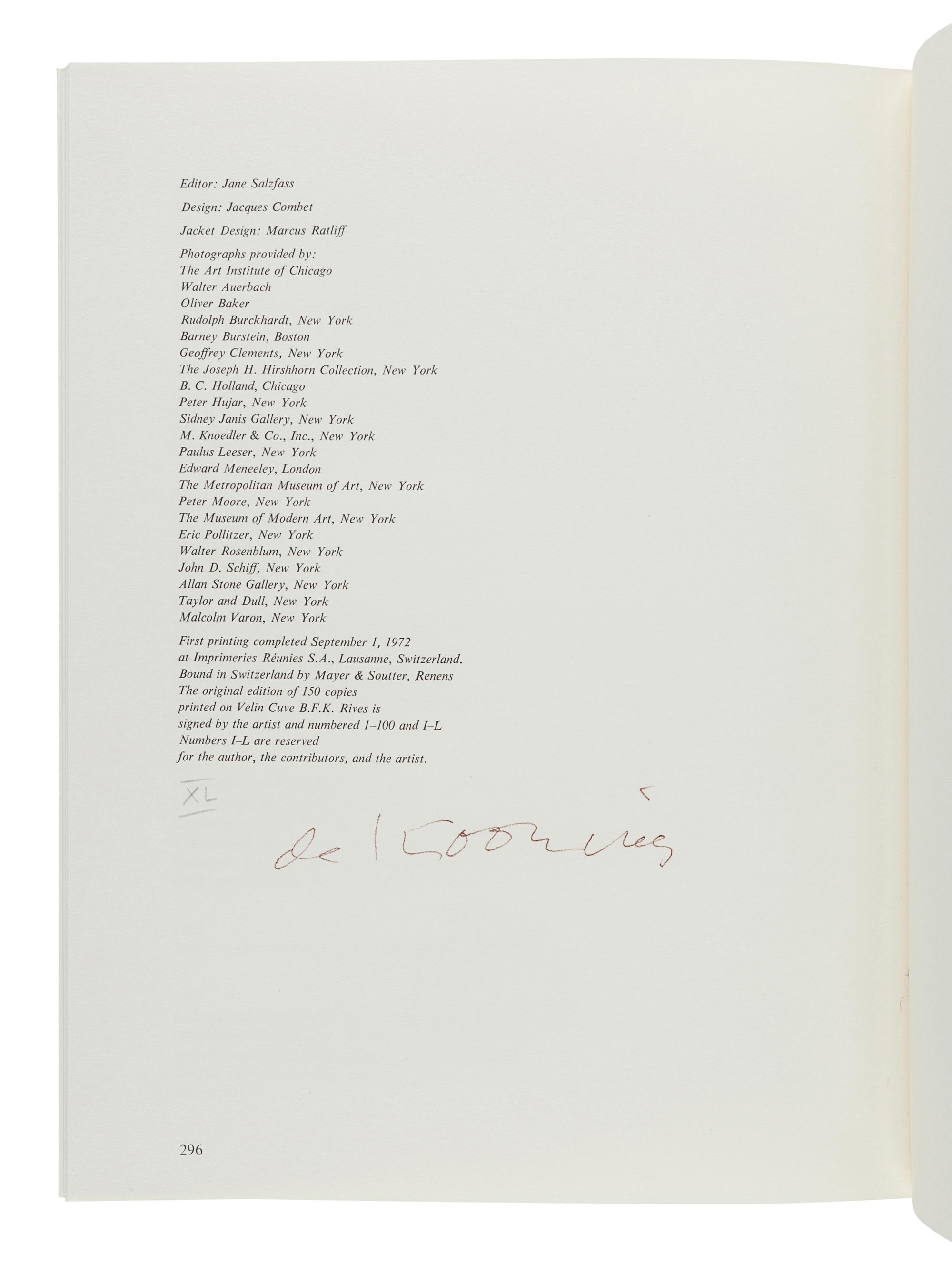 [DE KOONING, Willem (1904-1997)]. HESS, Thomas B. Willem de Kooning Drawings. Lausanne, Switzerland: Editions des Massons Lausanne, 1972.
