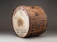 [CIVIL WAR]. Painted bass drum. Manufactured by George G. Sutherland, Argentine, [MI], 1861.