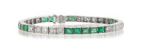 An Art Deco Platinum, Emerald and Diamond Bracelet, 13.70 dwts.