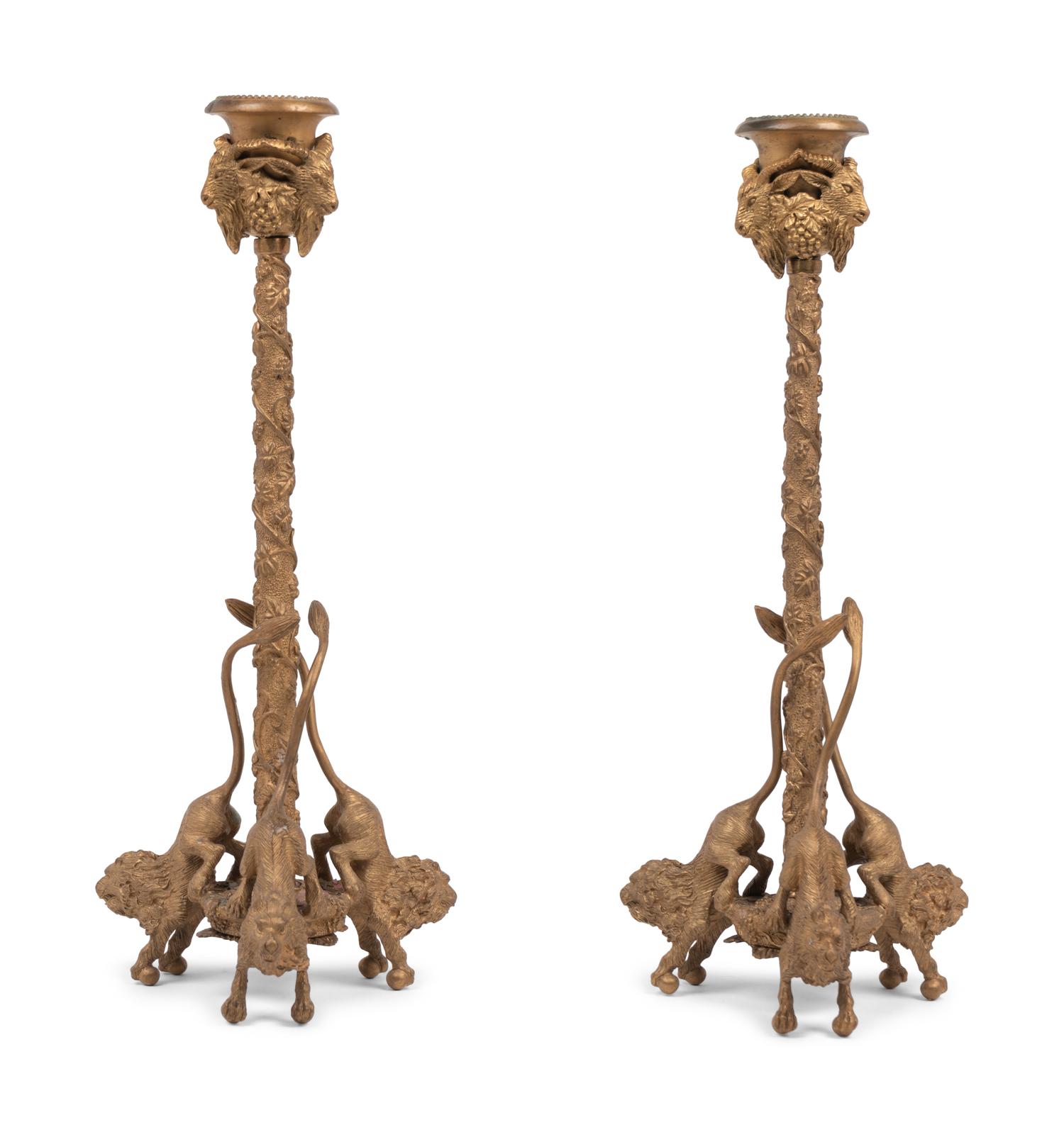 A Pair of Continental Gilt Metal Candlesticks