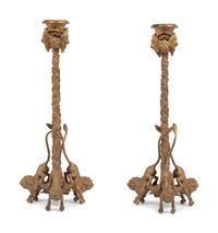 A Pair of Continental Gilt Metal Candlesticks