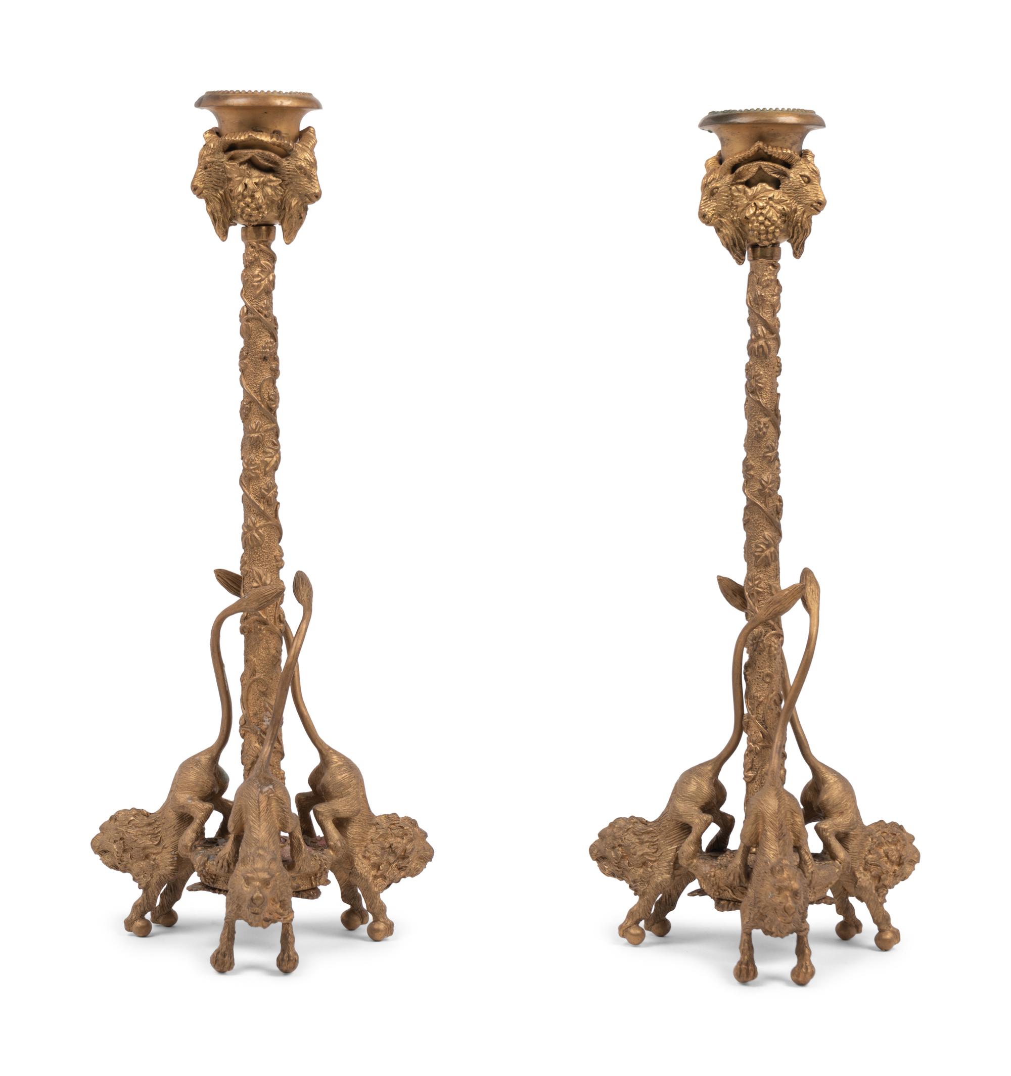 A Pair of Continental Gilt Metal Candlesticks
