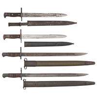 Lot of 4 U.S. Knife Bayonets & Scabbards Including: M1892 Krag and M1917