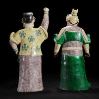 An unusual pair of large Chinese famille-verte decorated porcelain guardians 五彩门神一对 18th century ????