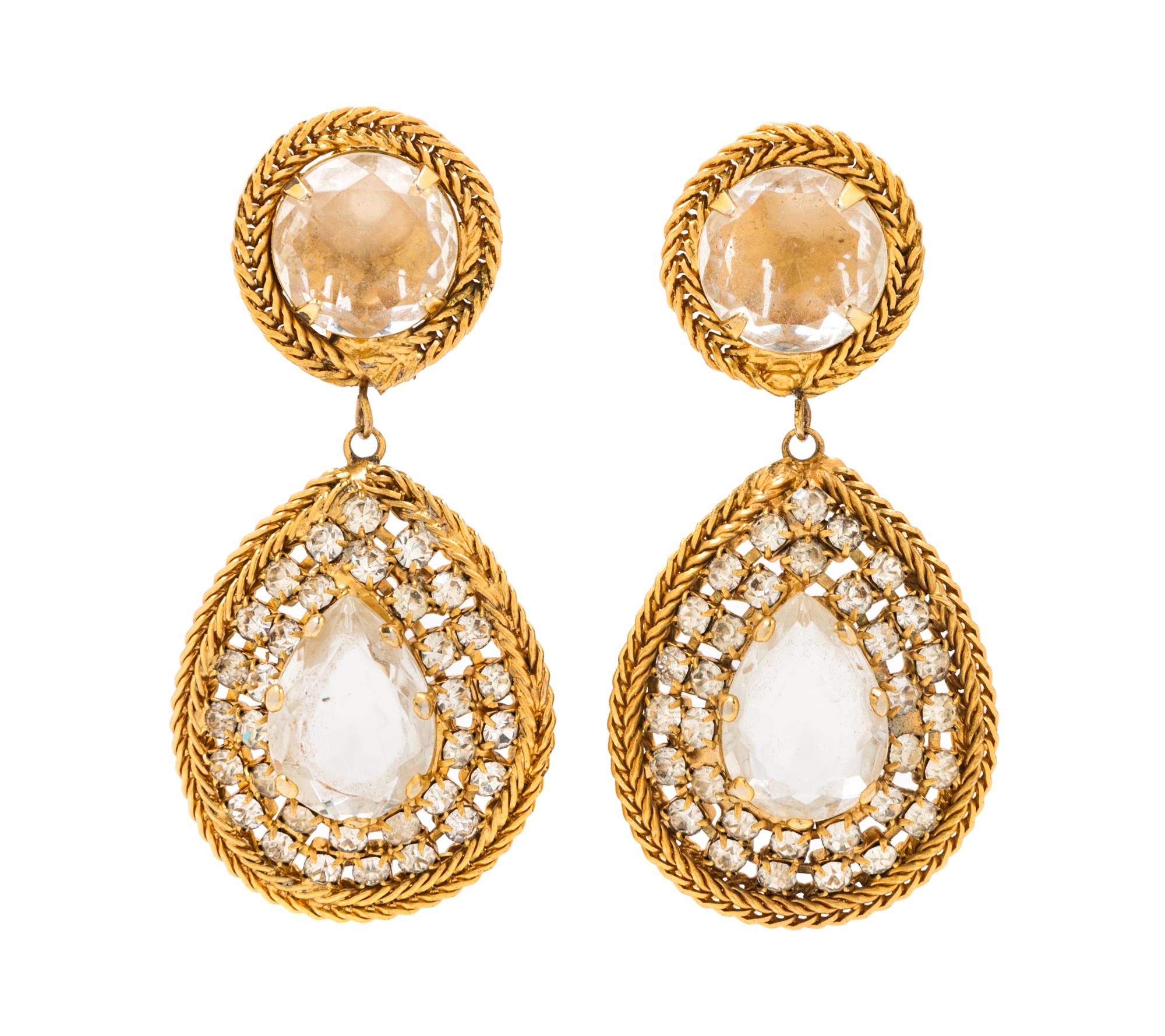 A Pair of Kenneth Jay Lane Drop Earclips, 2.75" x 1.5".