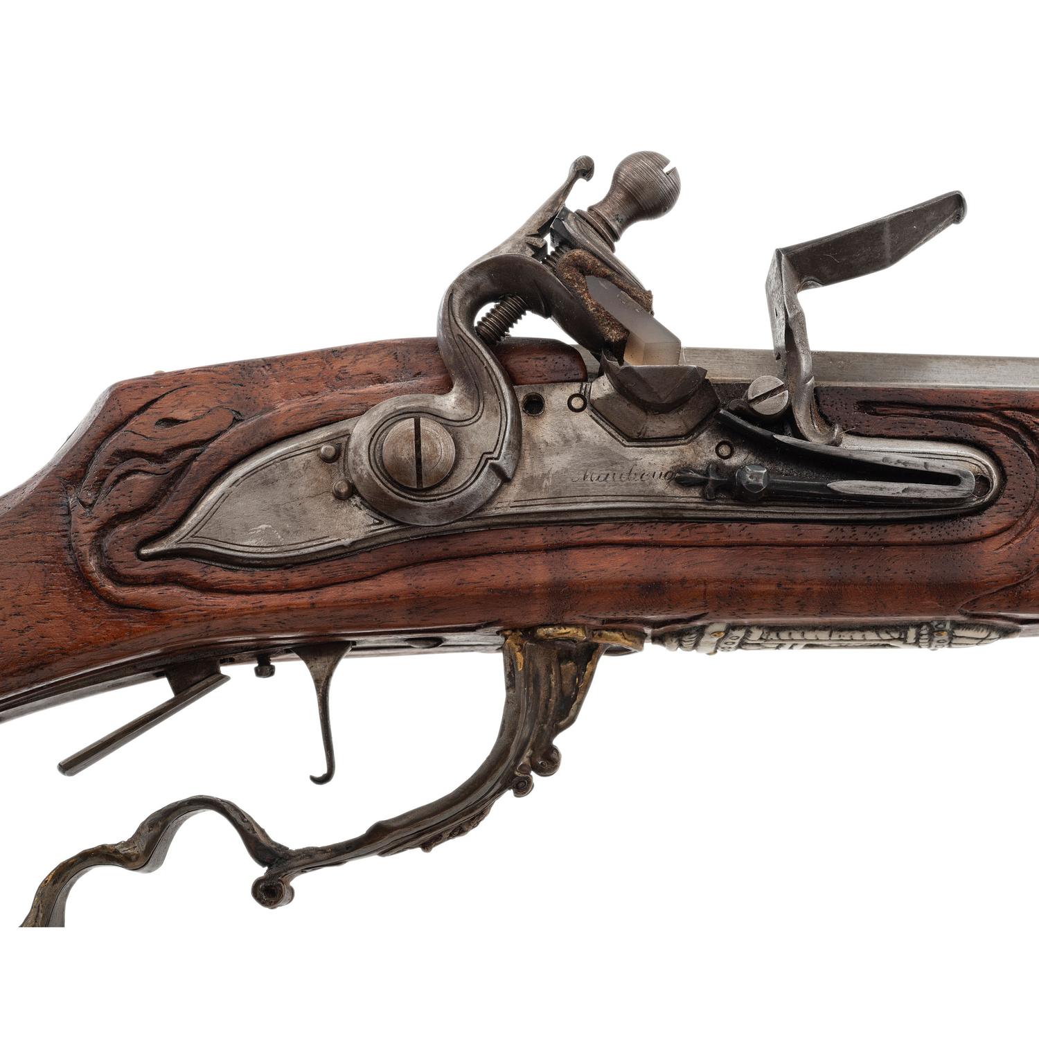 Contemporary Cheekstock Flintlock Rifle with Diana Motifs by John B. Derrick (American, b.1936)