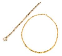 A Collection of Yellow Gold Wheat Chain Jewelry, 20.50 dwts.