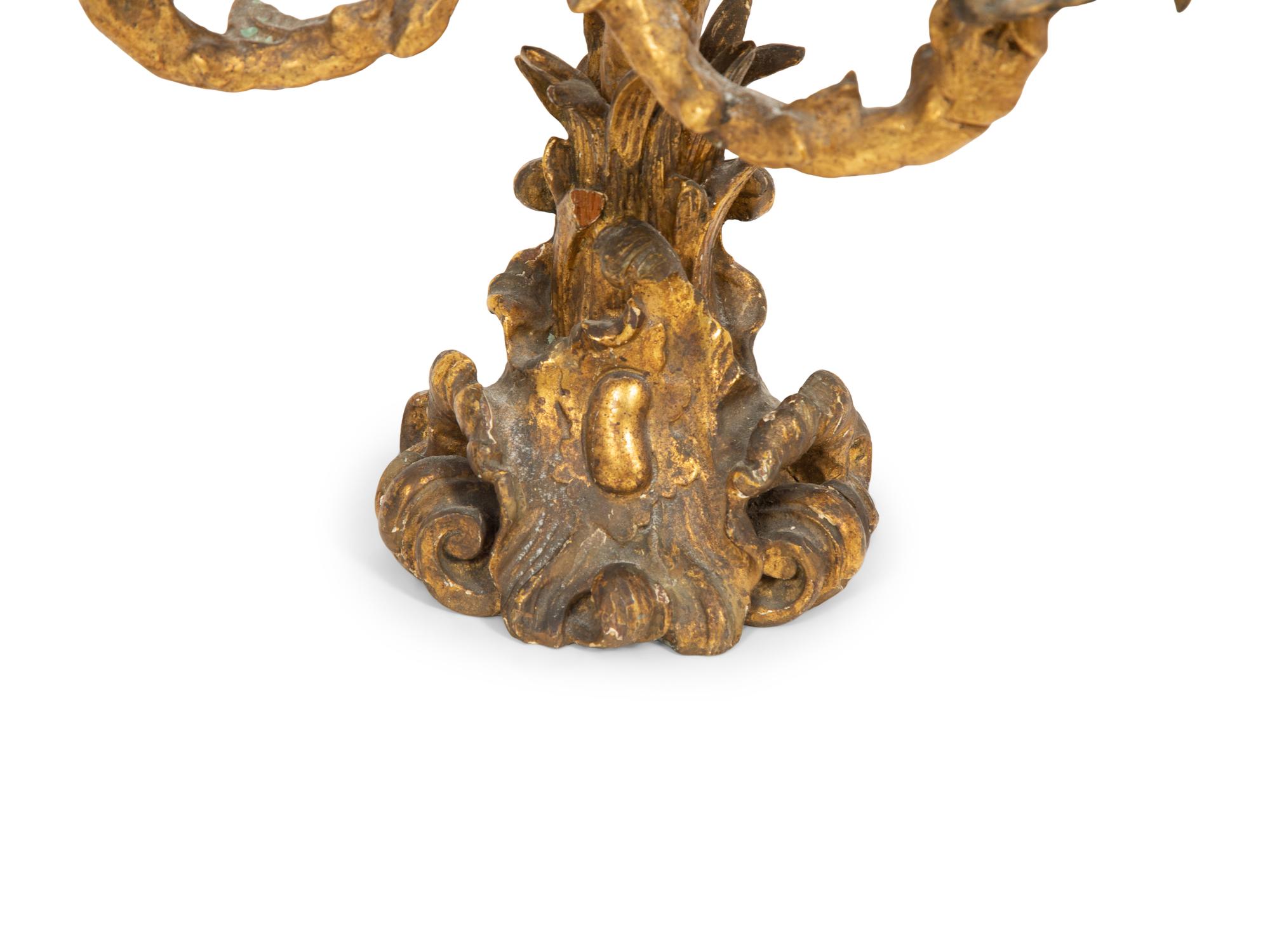 A Pair of Italian Carved Giltwood Five-Light Candelabra