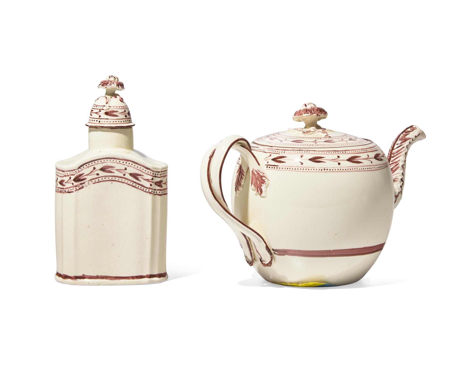 A Wedgwood Creamware Teapot and Teacaddy
