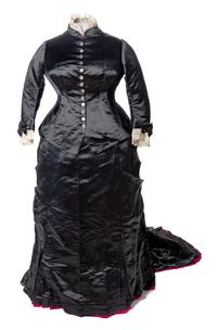Emile Pingat Two-Piece Large Black Silk Satin Bustle Dress, 1870s Haute Couture No size label