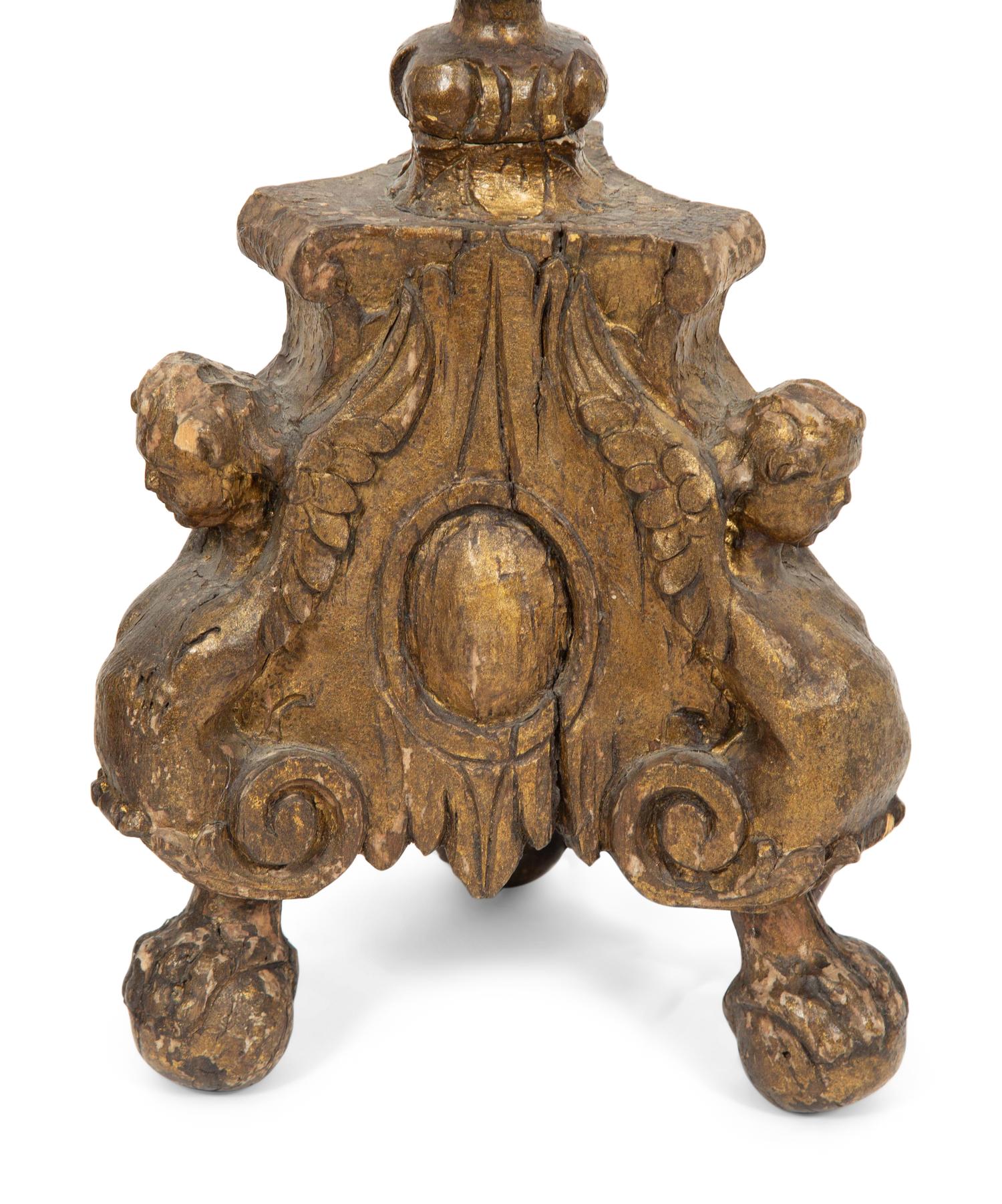 A Pair of Pricket Style Giltwood Table Lamps