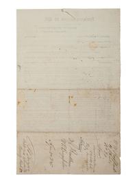 [RECONSTRUCTION]. Labor contract between freedmen and women named "Joe," "Mindo," "Francis," and "Esel," and plantation owner W.W. Raffield. Clarendon District, SC. 16 January 1866.