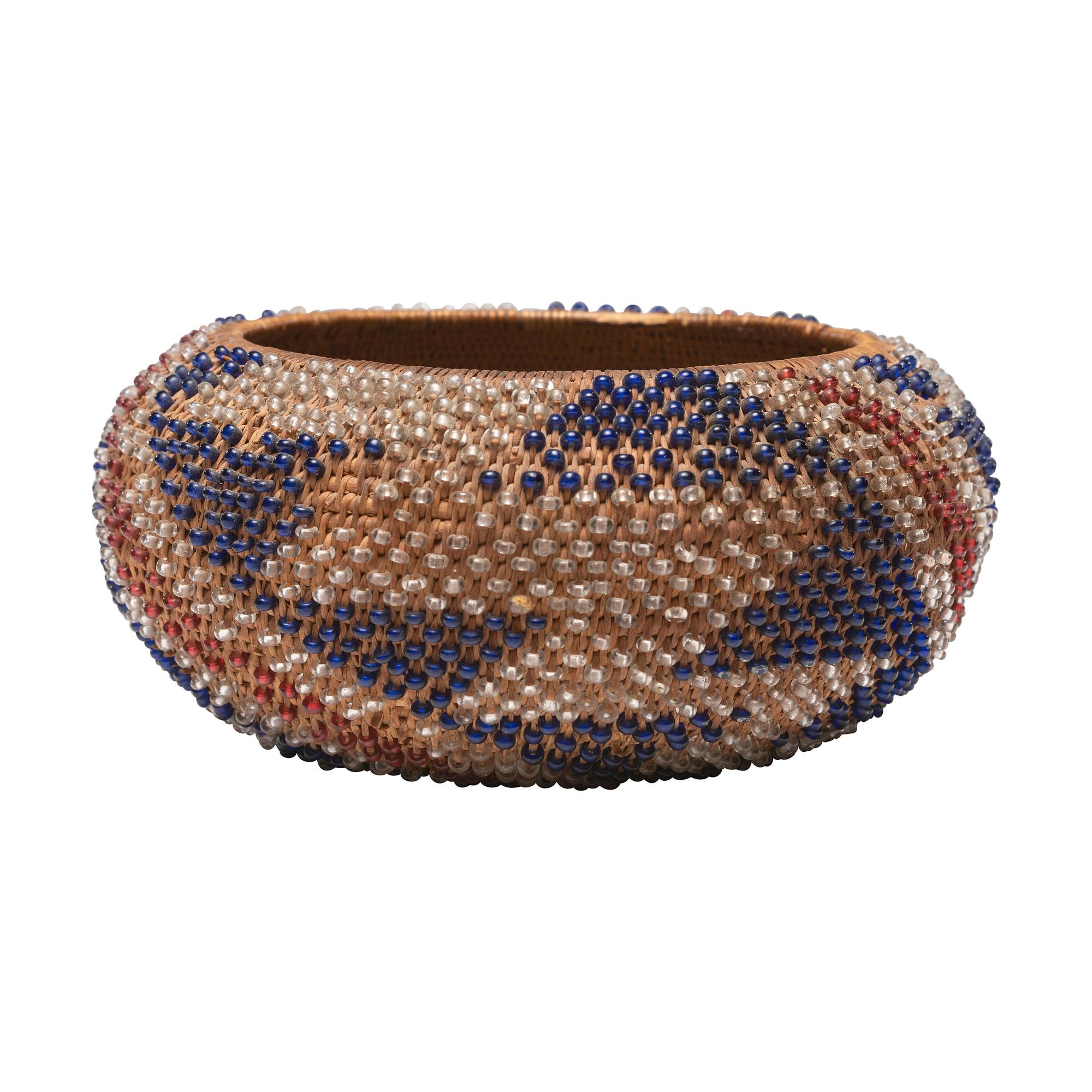 Pomo Beaded Basket, Patriotic Colors