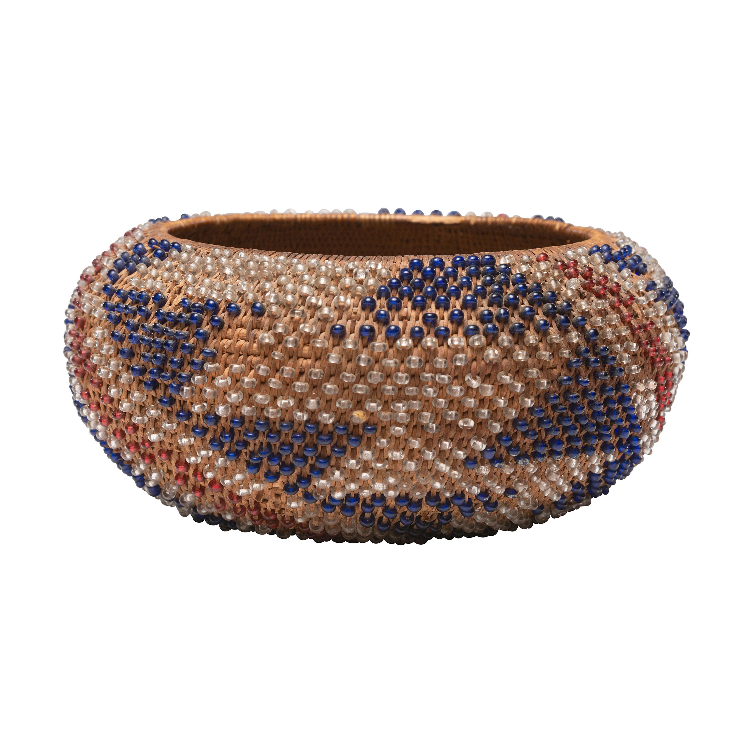 Pomo Beaded Basket, Patriotic Colors