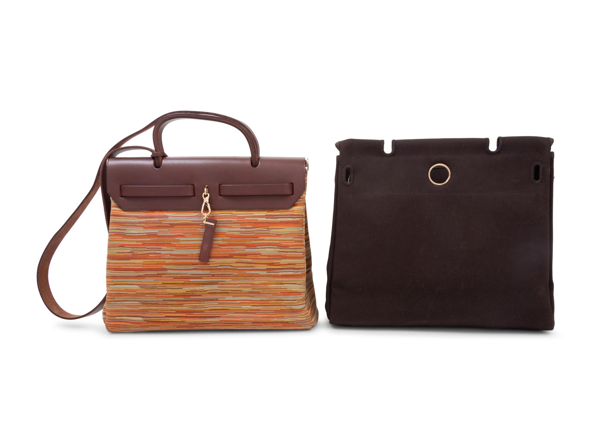 Hermès Vibrato Leather and Canvas Convertible Herbag, 2002