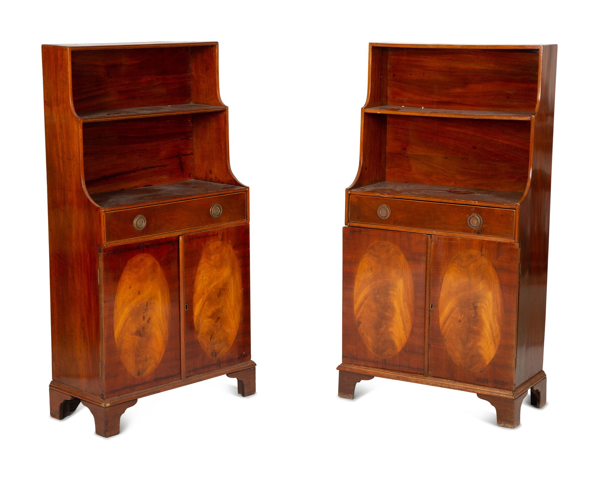 A Pair of George III Style Inlaid Mahogany Waterfall Bookcases — 19th/20th Century