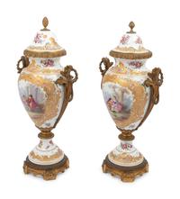A Pair of Choisy le Roi Gilt Bronze-Mounted Porcelain Urns