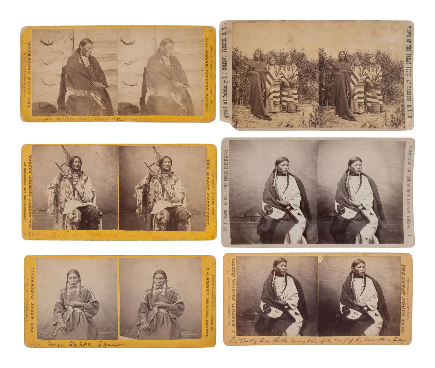 MORROW, Stanley J. (1843-1921), photographer. 10 stereoviews of Mandan, Arikara, Sans Arc, and Brulé Sioux subjects.
