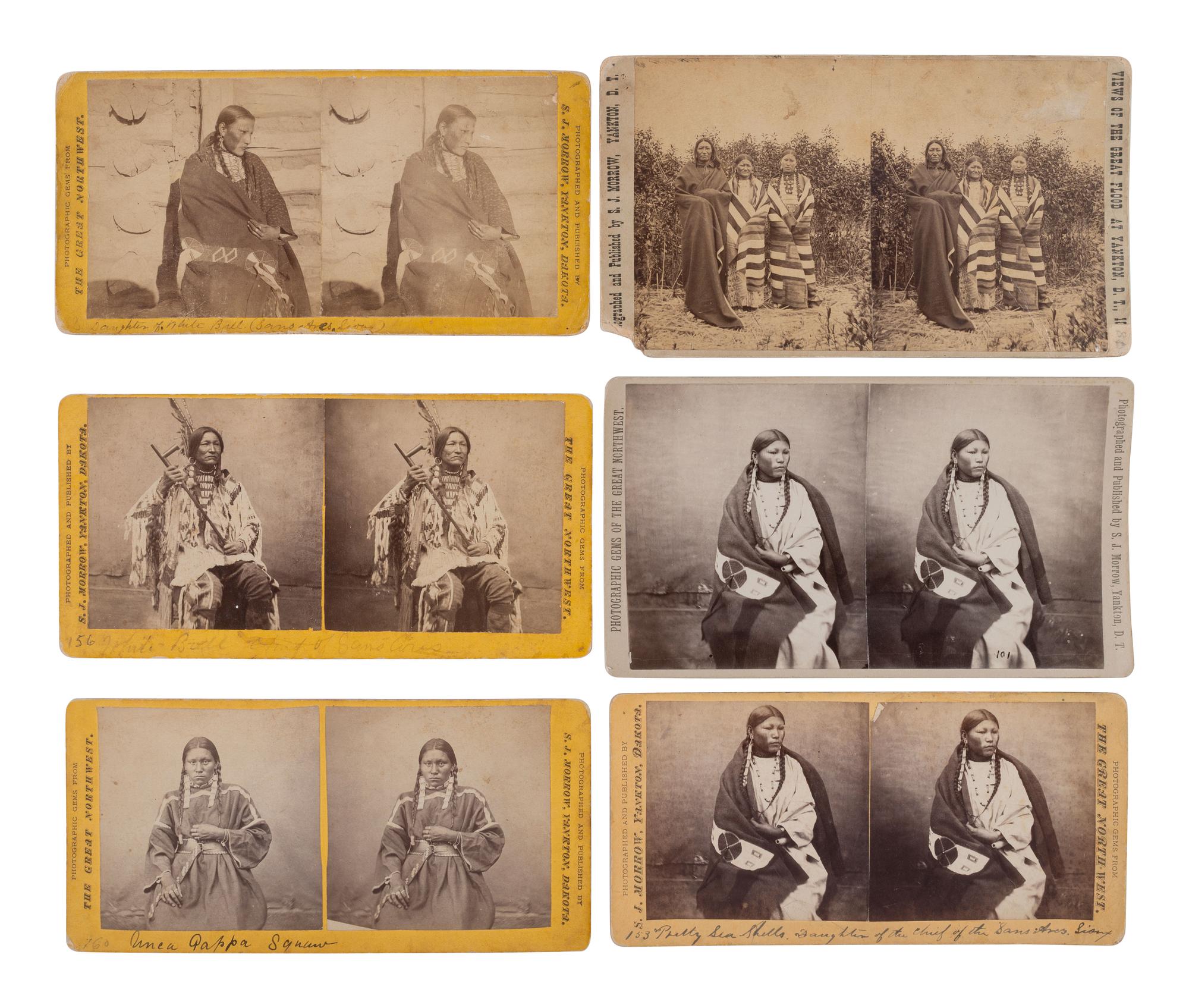 MORROW, Stanley J. (1843-1921), photographer. 10 stereoviews of Mandan, Arikara, Sans Arc, and Brulé Sioux subjects.