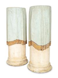 A Pair of Continental Painted and Parcel Gilt Tromp l'Oeil Pedestals
