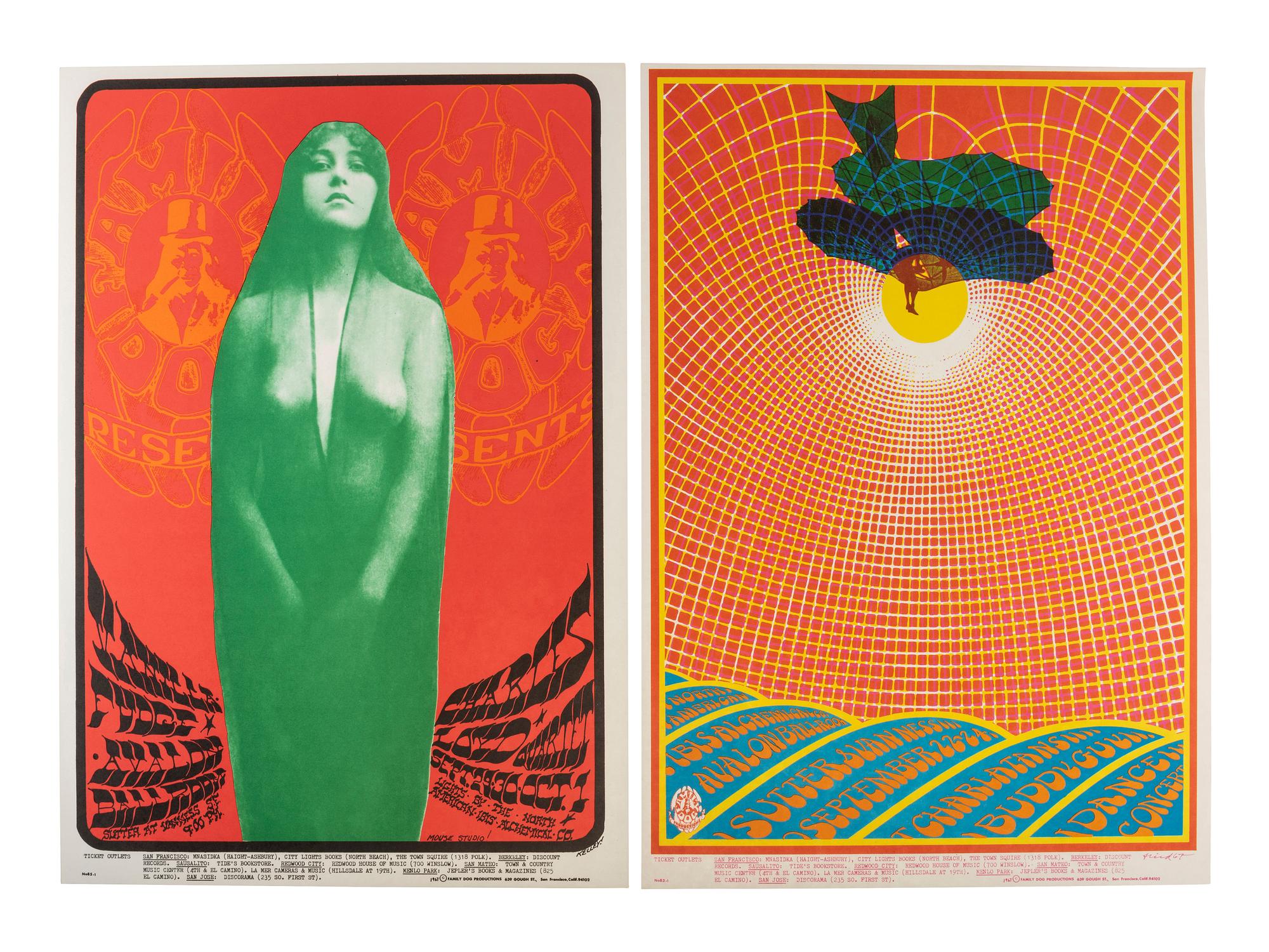 [MUSIC] -- [POSTERS]. MOSCOSO, Victor, GRIFFIN, Rick, MOUSE, Stanley, KELLEY, Alton, artists. A group of 8 Family Dog posters from 1967, comprising: