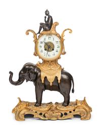 A French Gilt and Patinated Bronze Elephant and Rider Mantel Clock