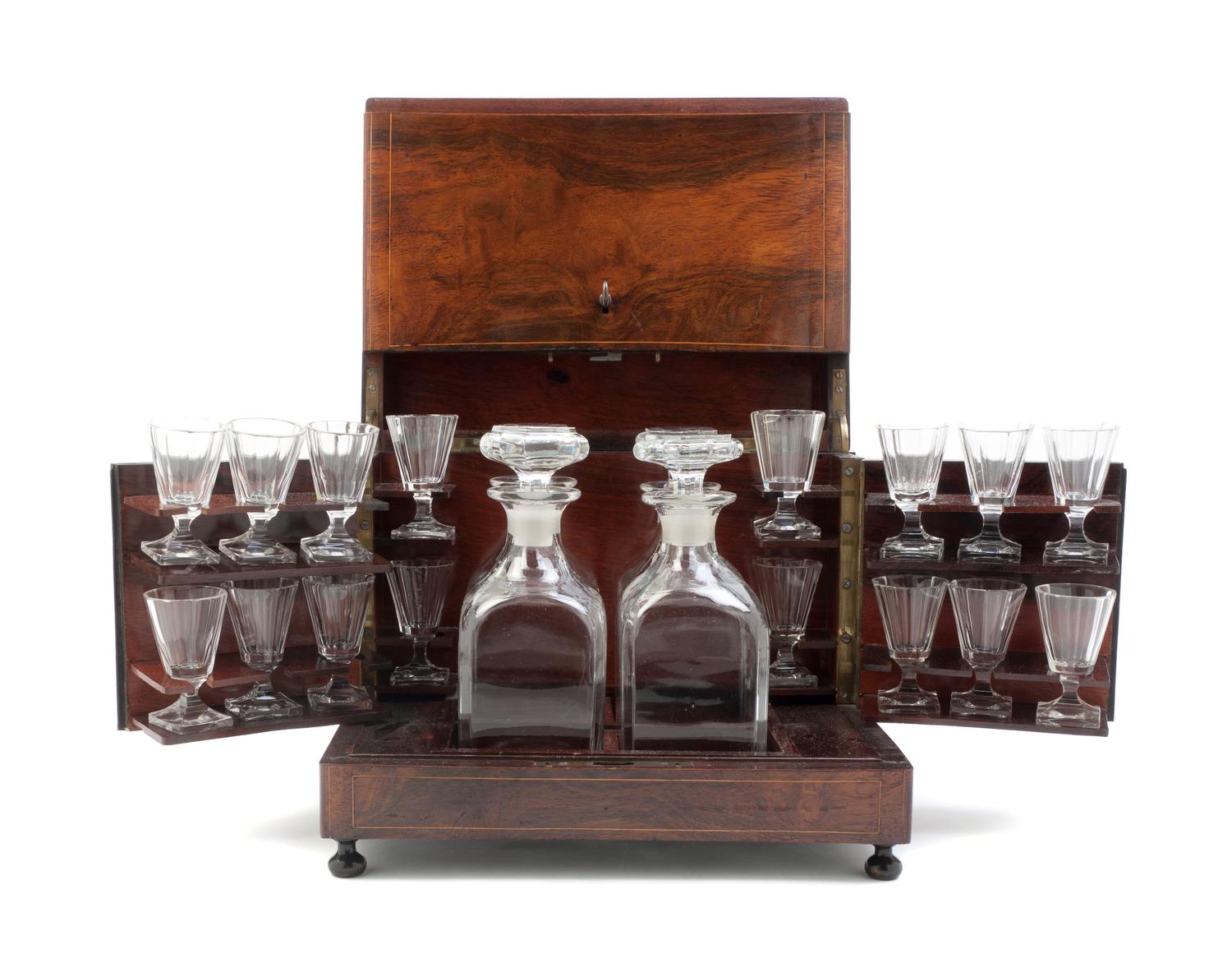 A Continental Rosewood Cave a Liqueur, Width of case 11 3/4 inches.