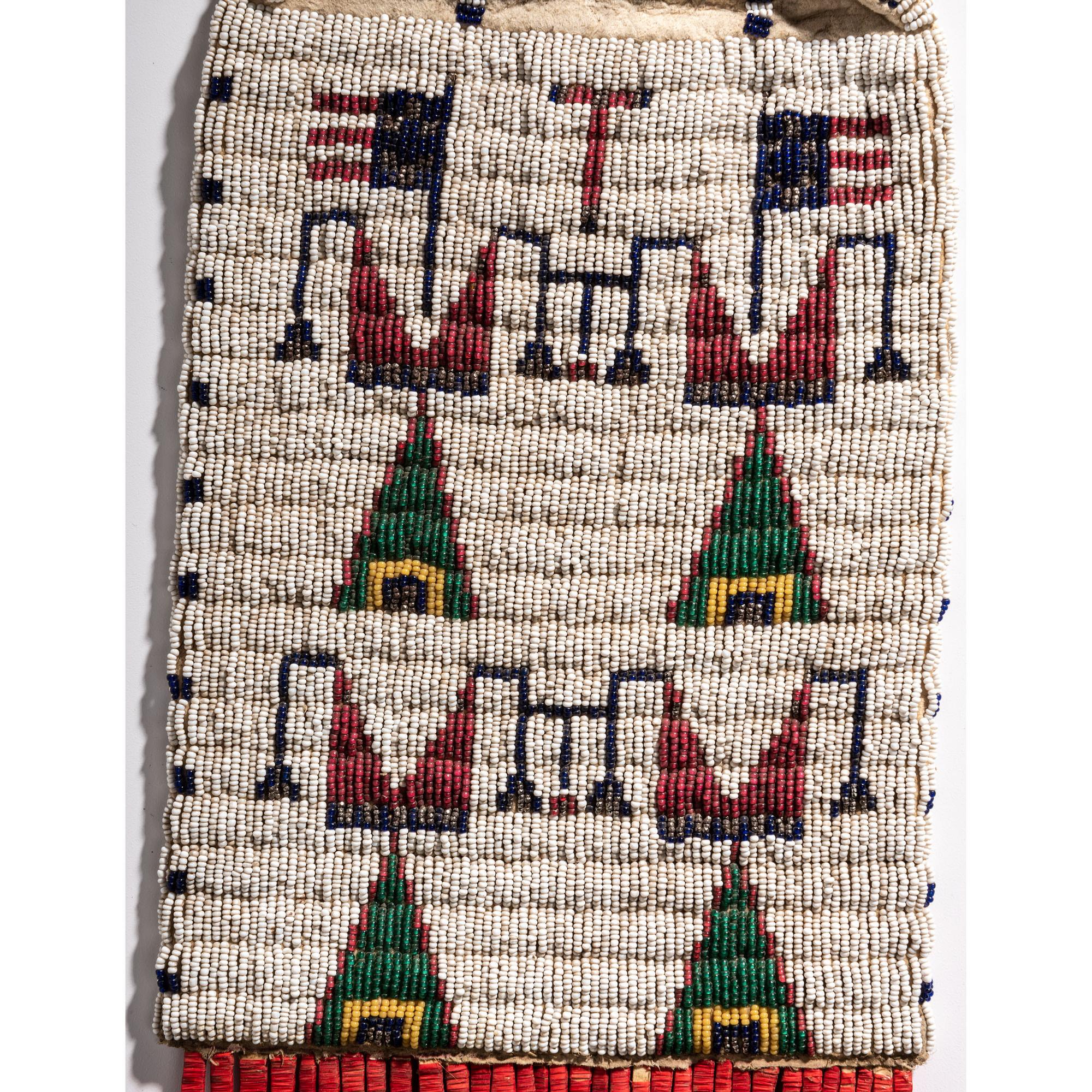 Sioux Beaded Hide Tobacco Bag, with American Flags