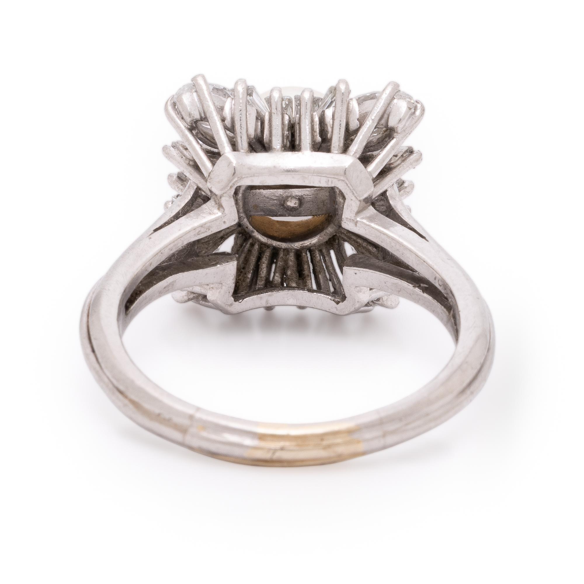 Cultured Pearl, Diamond, and Platinum Ring