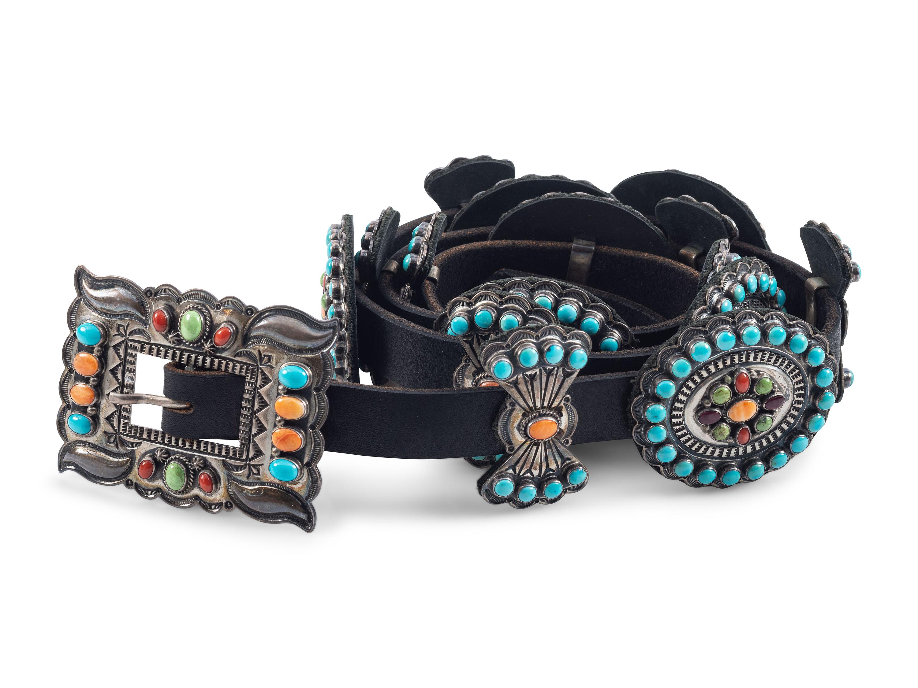 Sterling Silver Colorful Cluster Concha Belt
